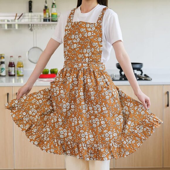 Vintage Pinafore Apron Dress for Women with Pockets Cute Floral Chef Aprons for - Picture 8 of 8